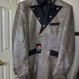 Milano Silver and Black Tuxedo Jacket with Shawl Collar